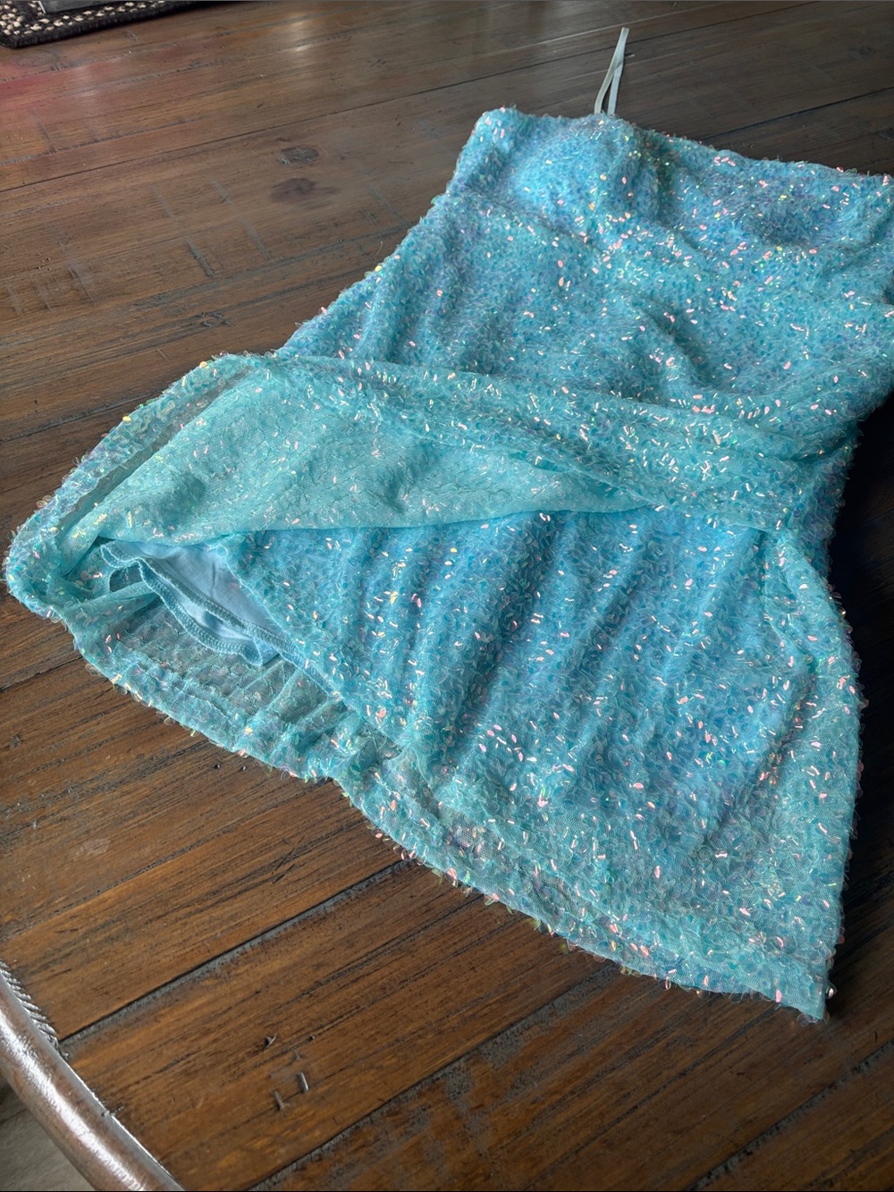 Midnight Doll size L Light Blue Sequin Spaghetti Strap Dress - Picture 5 of 16
